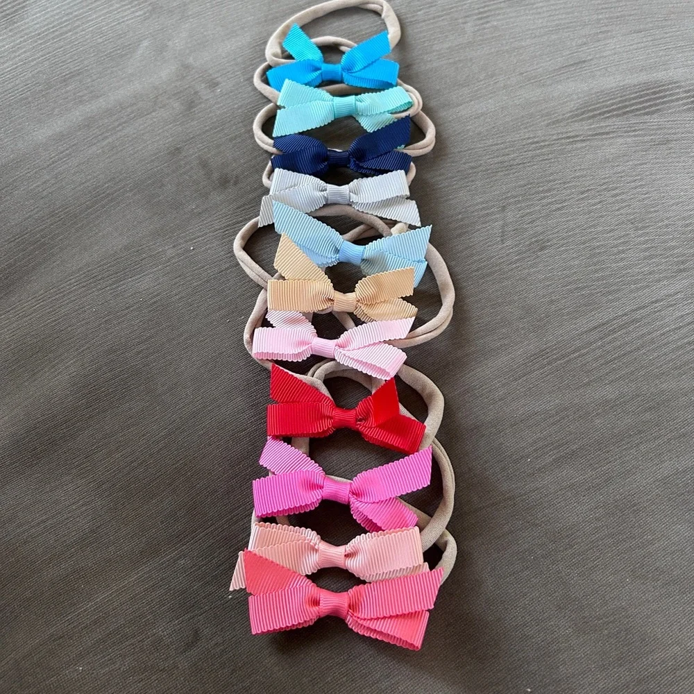 Kids Multi-Color Bow Headband Set - Assorted Blue, Pink, Red, Peach, Navy